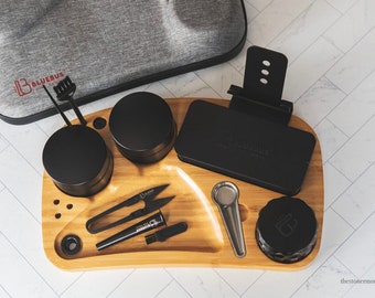 Bamboo Rolling Tray Set: Stash Canister, Grinder & Smell-Proof Case