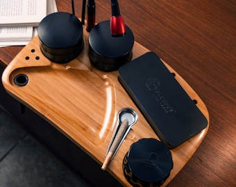 Bamboo Rolling Tray Set: Stash Canister, Jars & Smell-Proof Bag