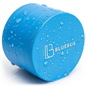 May include: A blue metal grinder with the text "Bluebus Fun Tools" and a water droplet design.