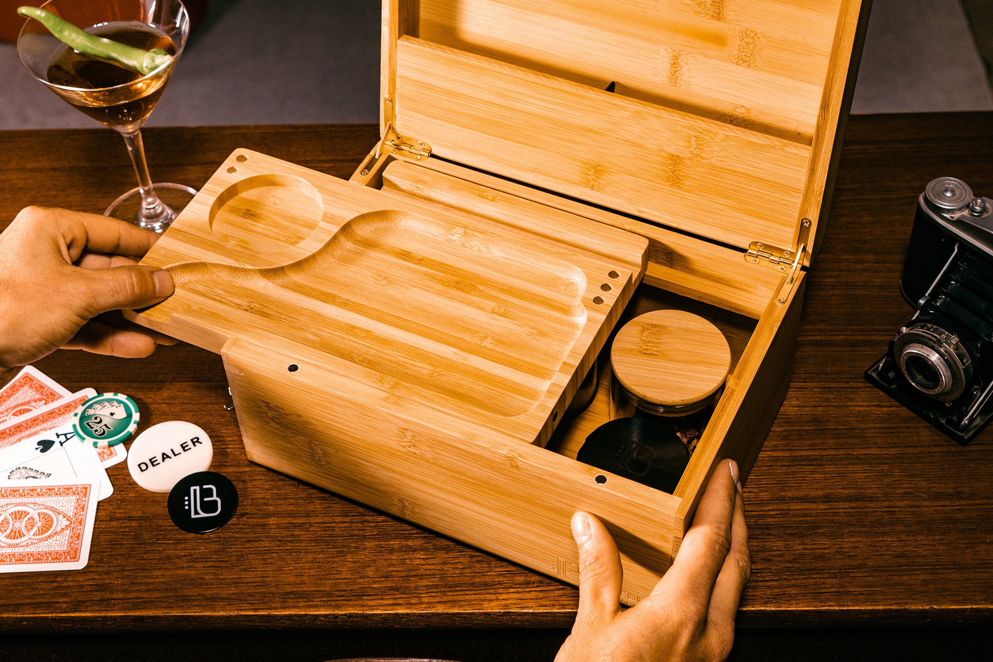 Wooden Stash Box Bundle, Rolling Tray, Jar, Rolling Kit, Rolling Tray Stash  Box with Lock, Rolling Tray Bundle, Bamboo Rolling Tray with Lid