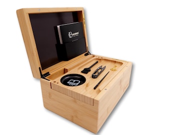 Premium Bamboo Storage Stash Box with Key Lock – Genesis 3.0, Organizer Box with Magnetic Lid & Accessories
