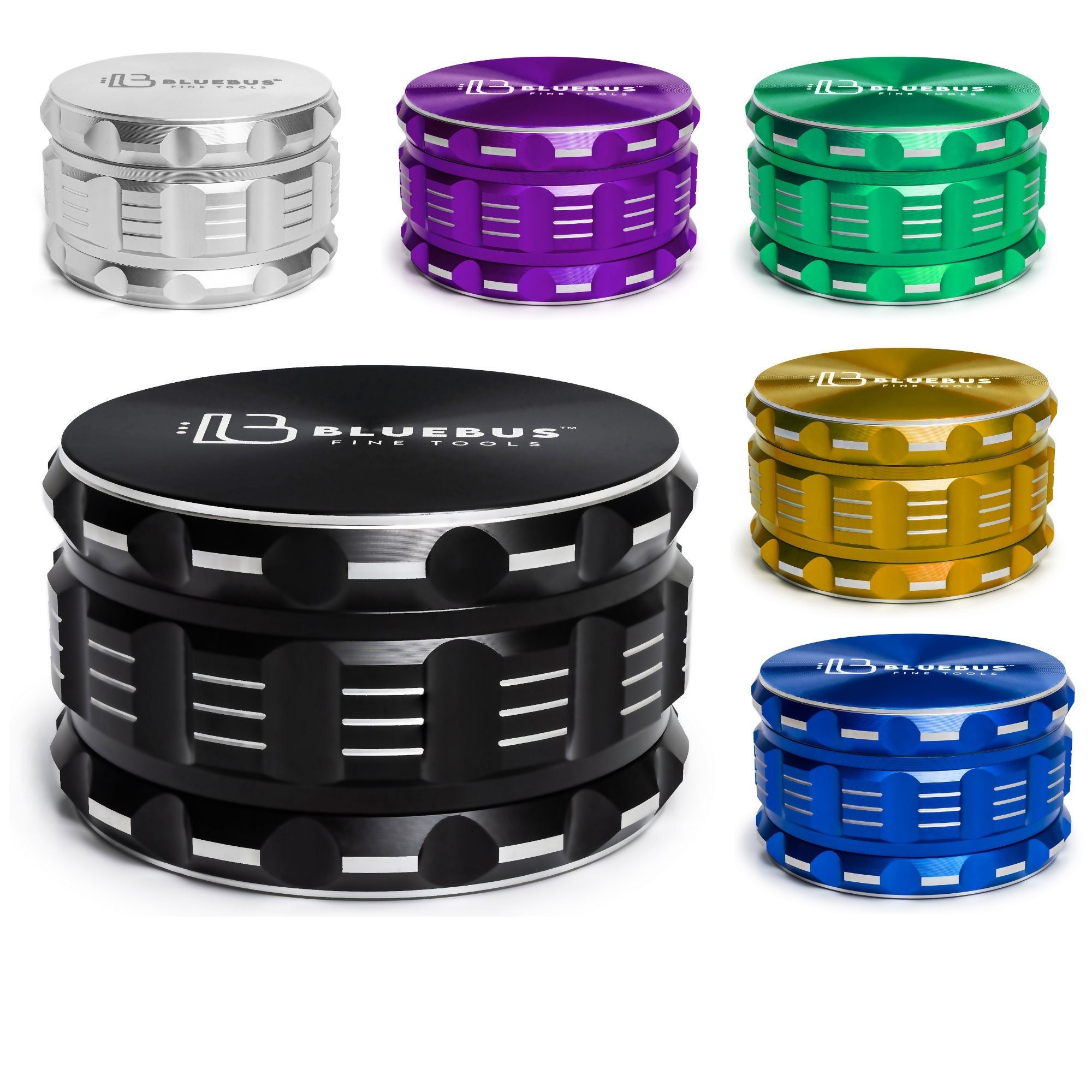 Grinder Hollywood Sans Dents - 4 Parties Aluminium Aérospatial - Broyage Doux & Tamis Fin - Argent