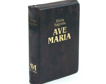 Bíblia Católica  Ave Maria de Bolso Zíper Marrom