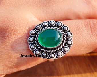 Natural Green Onyx Ring, 925 Sterling Silver Plated, Healing Gemstone Ring, Women Ring, Handmade Gift, Green Onyx Jewelry, Mother's Day Gift