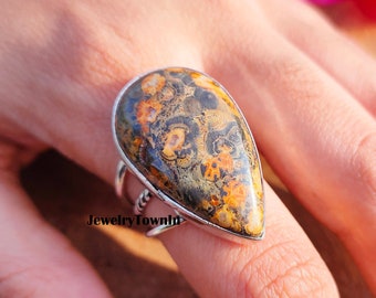 Bumble Bee Jasper Gemstone Ring, 925 Sterling Silver Plated Ring, Handmade Ring, Ring For Women, Bumble Bee Jasper Jewelry,Mother's Day Gift