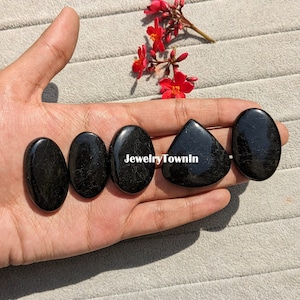 Cabochão de turmalina negra natural, pedra preciosa solta de qualidade AAA+, cabochão de atacado com tamanhos variados para uso em joias, pedra de cura