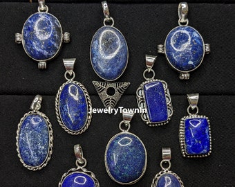 Natural Lapis Lazuli Gemstone Pendant, Wholesale Lot, 925 Sterling Silver Plated Jewelry, Handmade Pendant, Lapis Jewelry, Bulk Jewelry