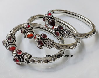 Garnet Bracelet, Red Garnet Stone 925 Sterling Silver Plated Cuff Bangle, Unique Adjustable Artisan Bracelet, Gift For Boyfriend