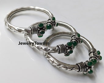 Natural Green Onyx Bangle, Handmade Bangle, 925 Sterling Silver Plated, Adjustable Bangle, Cuff Gemstone Bangle, Green Onyx Bracelet