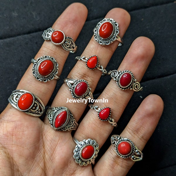 Red Coral Gemstone Wholesale Lot Ring, Designer Rings, Cocktail Rings, Handmade Jewelry, Vintage Jewelry, Man & Woman Rings, Hippie Rings