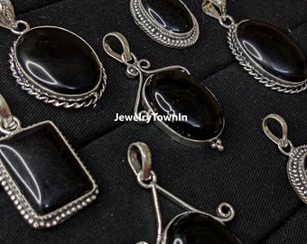 Natural Black Onyx Gemstone Pendant Wholesale Lot, 925 Sterling Silver Plated Handmade Jewelry, Vintage Look Jewelry, Women Jewelry, Gifts