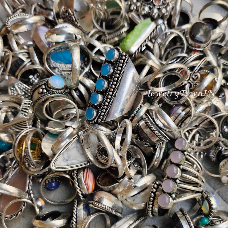Mystery Rings, Gemstone Rings, Bulk Ring Lot, Wholesale Rings Lot, Chunky Rings, Statement Rings, Vintage Look Rings, Sold by piece zdjęcie 4