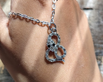 Snake Necklace, American Diamond Necklace, 925 Silver Plated Animal Necklace, Halloween Jewelry Gift, Birthday Gift, Serpent Jewelry