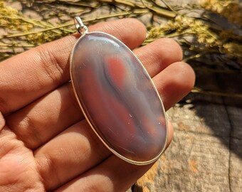 Natural Botswana Agate Gemstone Pendant, 925 Sterling Silver Plated, Handmade Pendant, Bezel Necklace, Gifts For Mum, Agate Jewelry Gifts