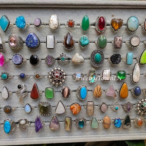 50 PCS Mixed Gemstone Rings: Handmade Brass Silver Plated Ring Lot