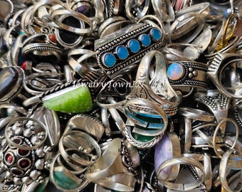 75 Pcs Natural Mix Gemstone Ring Lot/ Vintage Style Ring