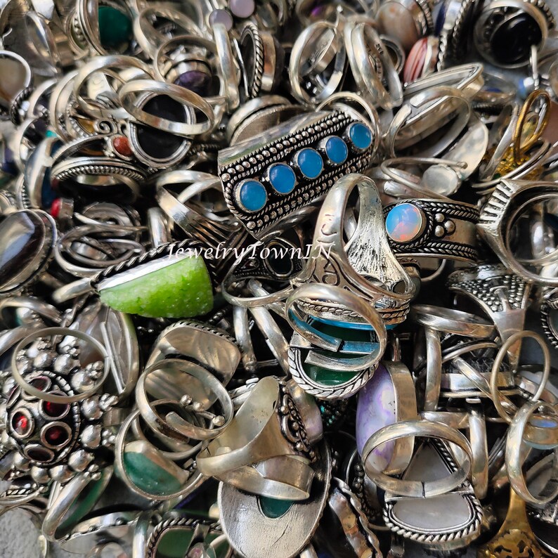 75 Pcs Natural Mix Gemstone Ring Lot/ Vintage Style Ring / Statement Ring for Women / Chunky