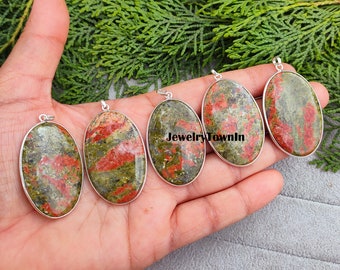 Lot de gros de pendentifs en pierres précieuses naturelles d'unakite, pendentifs plaqués argent 925, pendentifs cadeau pour femme, bijoux pendentifs lunette, vente en gros