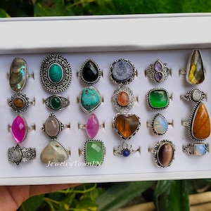 Anéis Mystery Pack, Lote de Anéis com Pedras Preciosas, Anéis Artesanais com Cristais Sortidos para Mulheres, Lote de Anéis no Atacado, Anéis de Destaque, Presente para Ela