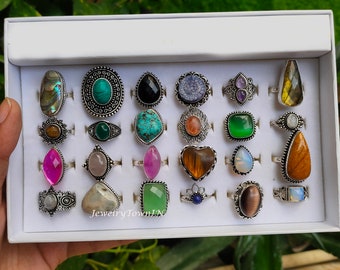 Anillos de paquete misterioso, lote de anillos de piedras preciosas, anillos hechos a mano con cristales variados para mujeres, anillos de lote al por mayor, anillos de declaración, regalo para ella