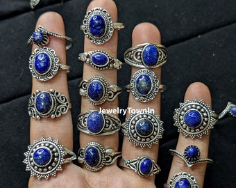 Bague en lapis lazuli naturel, Bijoux plaqués argent sterling 925, Vente en gros de bagues, Bagues minimalistes, Bagues en cristal de guérison, Lot en gros, Cadeau