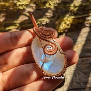 Natural Rainbow Moonstone Pendant, Blue Fire Play Moonstone Doublet Pendant, Wire Wrapped Pendant, Mother's Day Gift, Moonstone Jewelry zdjęcie 2