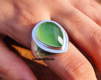 Natural Green Chalcedony Gemstone Ring, 925 Sterling Silver Plated, Green Jewelry, Mens Ring, Green Stone Ring, Statement ring, Gift For Him