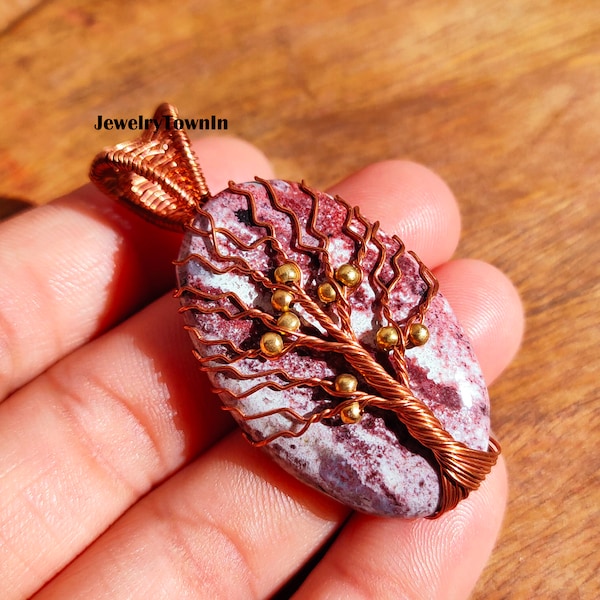 Rare Natural Pink Tourmaline Tree of Life Gemstone Copper Wire Wrapped Pendant, October Birthstone, Stone Of Promote Self-Confidence & Love