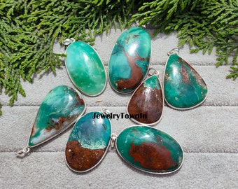 Natural Chrysoprase Gemstone Pendants, 925 Silver Plated, Wholesale Bezel Lot Pendants, Healing Stone Pendant, Wholesale Pendant For Women