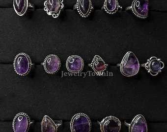 Natürlicher Lila Amethyst Edelstein Ring, Edelstein Ring, Boho Ring, Versilberter Ring, Ringe für Frauen, Geschenke für sie