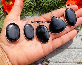 Black Tourmaline Pendants Lot, Bulk Gemstone Pendants, Wholesale Lot Pendant, 925 Silver Plated Bezel Pendants, Gifts For Mother, Women Gift