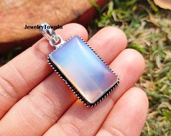 Milky opalite gemstone pendant, 925 sterling silver plated jewelry necklace, handmade pendant gift for love, statement pendant, boho jewelry