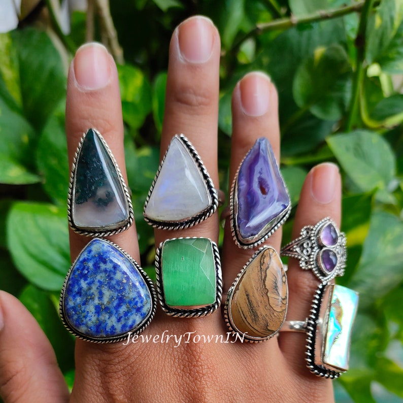 Mystery Rings, Gemstone Rings, Bulk Ring Lot, Wholesale Rings Lot, Chunky Rings, Statement Rings, Vintage Look Rings, Sold by piece zdjęcie 9