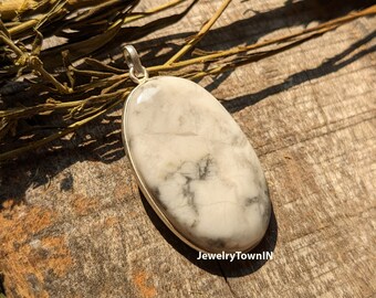 Natural Howlite Gemstone Pendant, 925 Sterling Silver Plated Pendant, Howlite jewelry, Gift for Her, Handmade Pendant, Bezel Pendant For Her