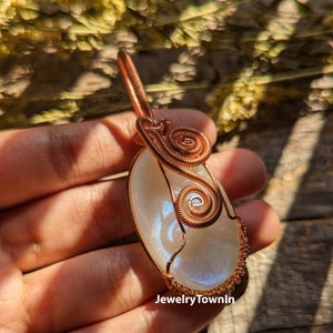 Natural Rainbow Moonstone Pendant, Blue Fire Play Moonstone Doublet Pendant, Wire Wrapped Pendant, Mother's Day Gift, Moonstone Jewelry zdjęcie 9