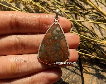 Indonesian Moss Agate Gemstone Pendant, 925 Sterling Silver Plated Pendant, Agate Pendant, Natural Crystal Pendant, gift for her, Gifts