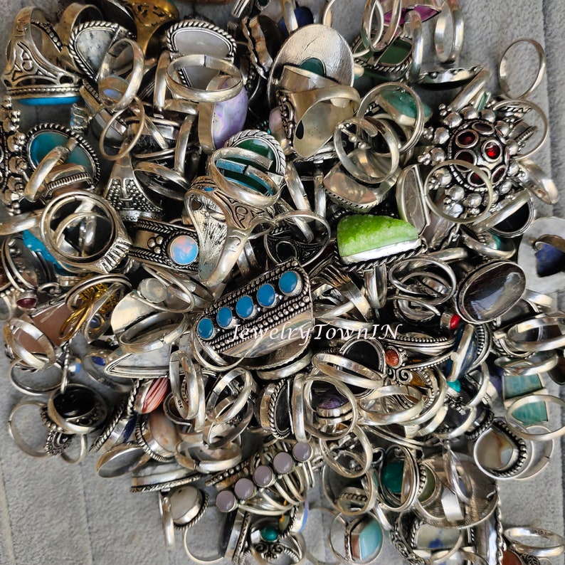 10 Pcs Natural Mix Gemstone Ring Lot/ Vintage Style Ring / Statement