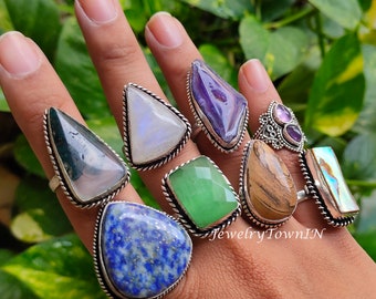 Natural & Mix Gemstone Rings, Hippie Rings, Vintage Style Rings, Handmade Jewelry Ring, Bulk Rings, Chunky Rings For Women, Ring Lot, Gift