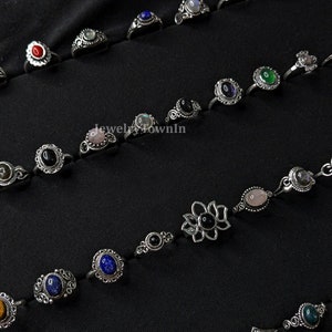 Chunky Gemstone Rings: Silver Polish Brass, Vintage Look Statement Ring
