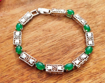 Bracciale in pietra preziosa di onice verde, braccialetto placcato in argento sterling 925, braccialetto cuore dell'amicizia non ossidante, braccialetto curativo, gioielli moderni