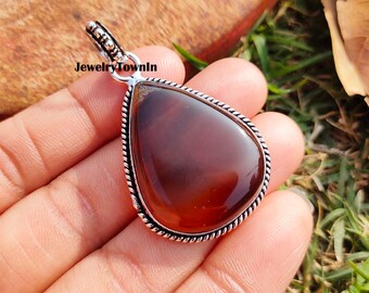 Pendentif en agate rouge, pendentif femme, pendentif plaqué argent sterling 925, pendentif hippie, pendentif cadeau, bijoux en agate, cadeau pour elle