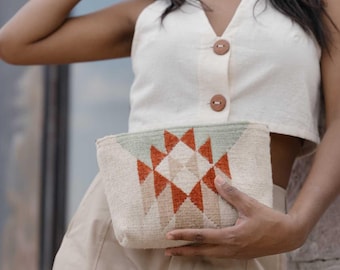 Handwoven Zapotec Makeup Bag, Aztec Wool Pouch, Gift for Her Under 75
