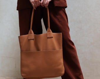 Moroccan Leather Tote Bag, Oversized Veg Tanned Sheep Leather, Handcrafted Purse