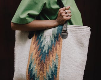 Handwoven Zapotec Wool Tote Bag, Southwest Rainbow Purse, Geometric Shoulder Bag