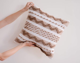 20x20 Neutral Throw Pillow, Caramel Pillow Cover, Decorative Pillows For Couch, Textured Throw Pillow, Moroccan Pillow