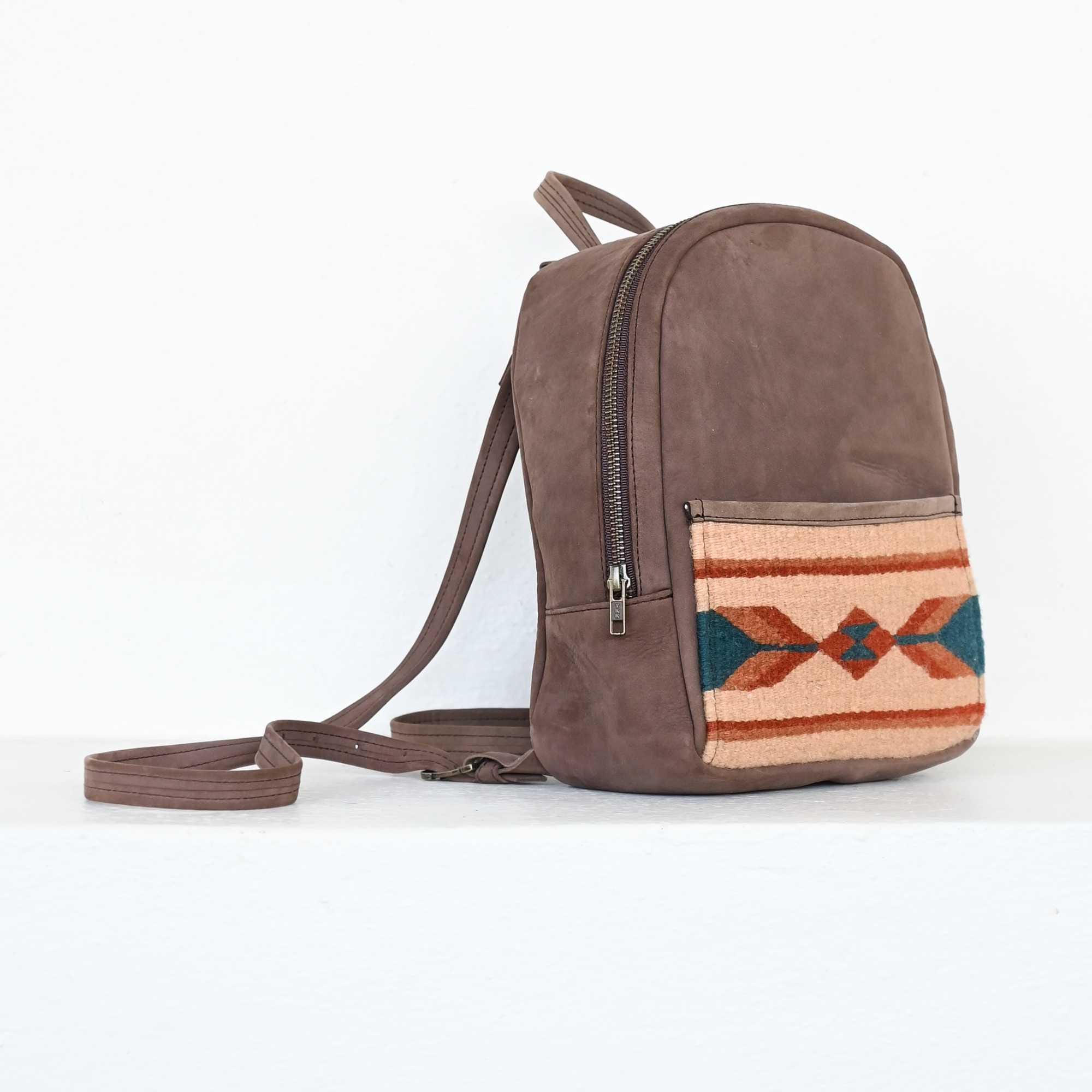 Handwoven Western Mini Backpack, Mexican Wool Leather 
