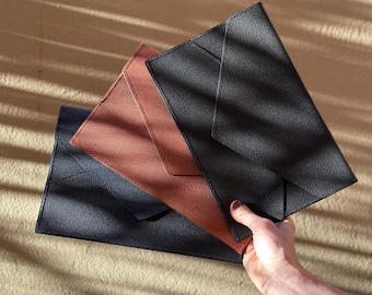 Japanese Veg-Tanned Leather Origami Clutch, Himeji Folded Envelope Purse