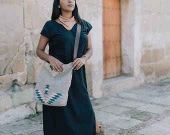 Oversized Zapotec Wool Shoulder Bag, Gray Crossbody Tote
