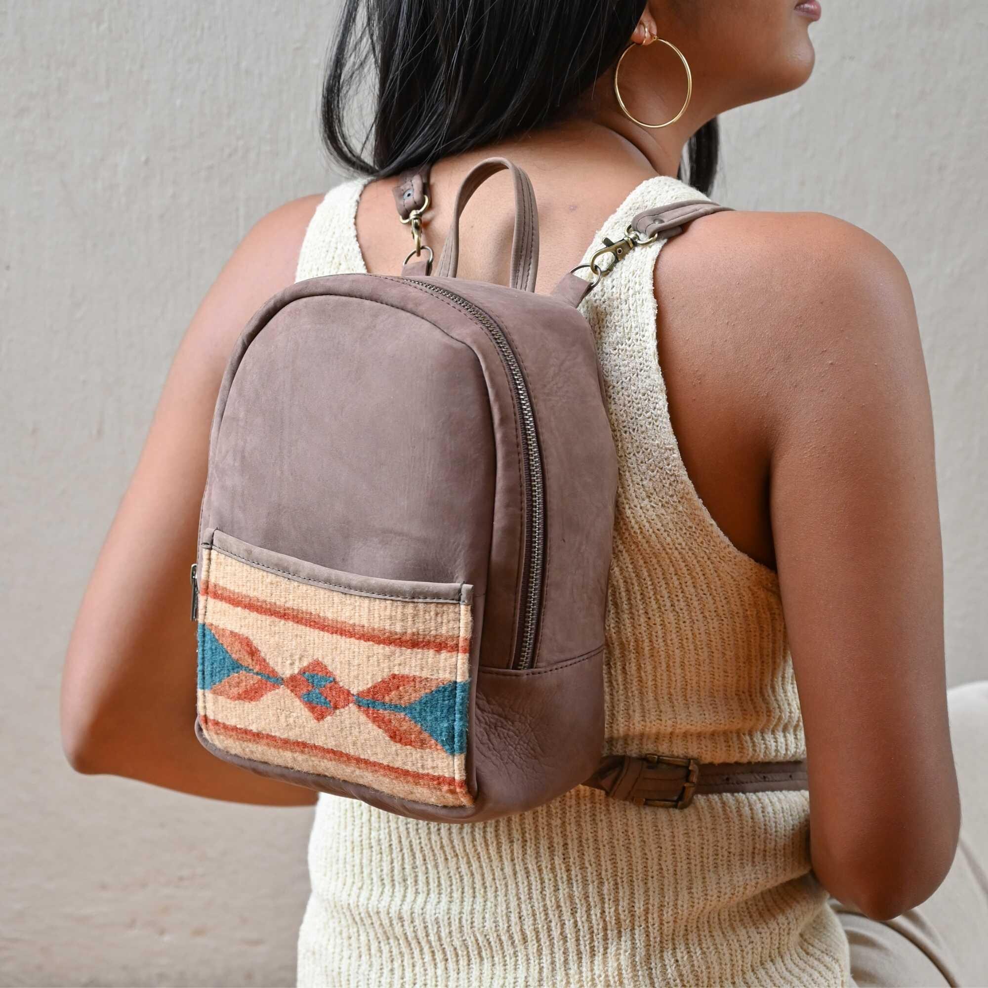 Handwoven Western Mini Backpack, Mexican Wool Leather  display picture 1