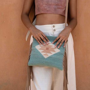 Sky Blue Fringe Crossbody Purse, Fair Trade and Handwoven in Oaxaca